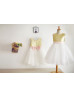 Gold Sequin Ivory Tulle Flower Girl Dress With Pink Bow Sash